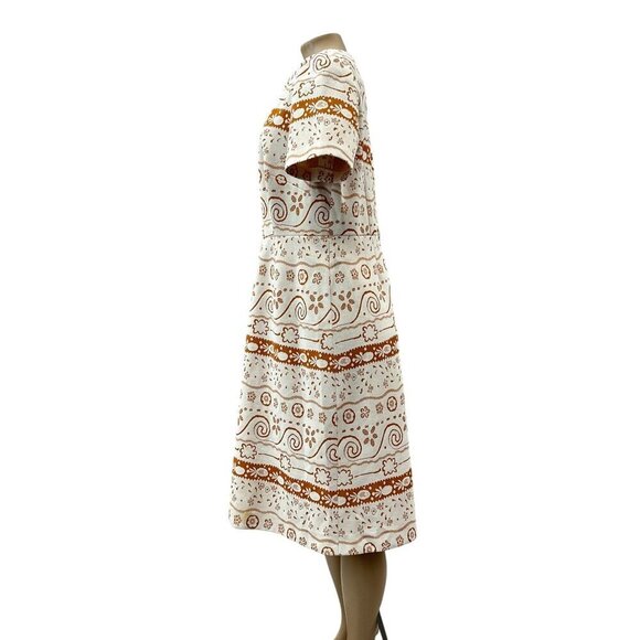 Vintage 1960s Short Sleeve Pineapple Floral Knee Length Shift Dress Zip Women M - Picture 4 of 8